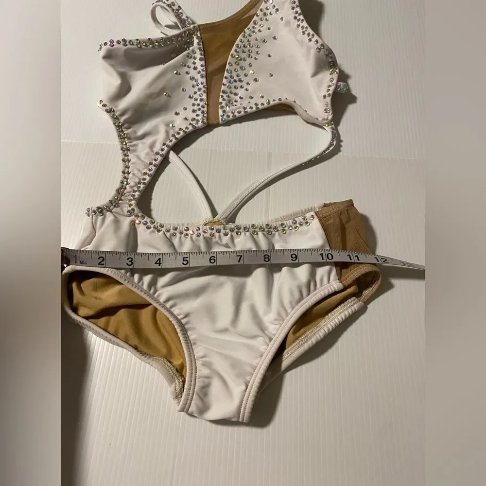AA dance design costume solo white custom illusion clover leotard XSA XS adul